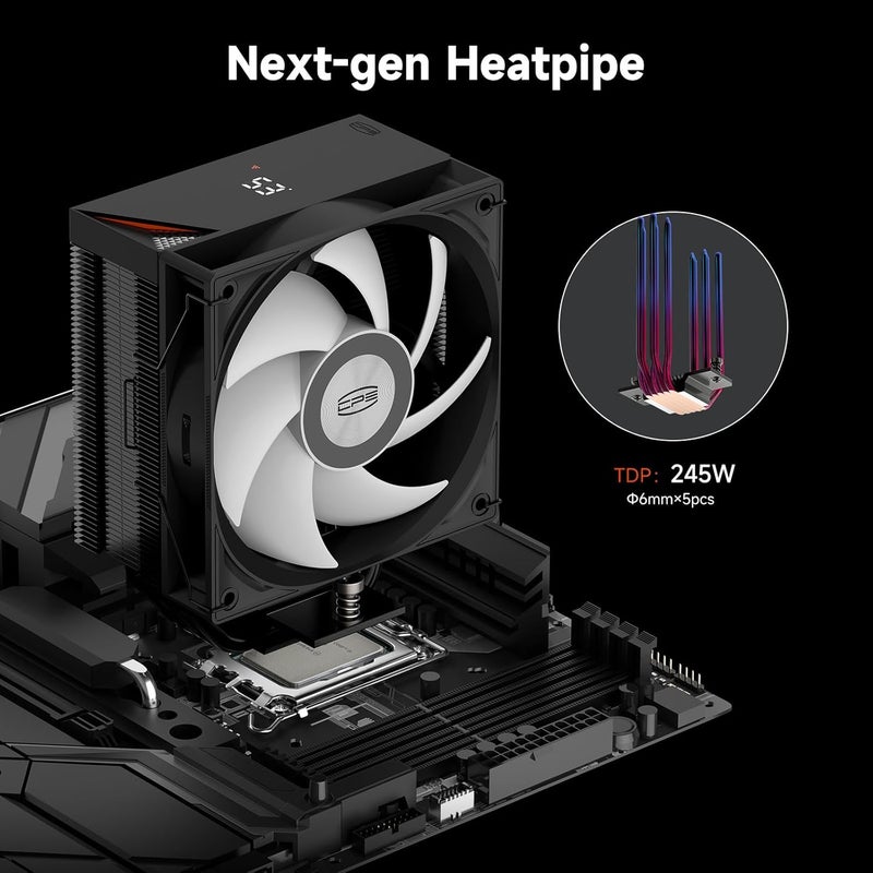 PCCOOLER CPS CPU Air Cooler with Digital Display, ARGB/Non-RGB Version, Digital 4/5/6 Heat Pipes, High-Performance Quiet Tower Cooler, LGA 115X/1200/1700/1851, AM4/AM5 (RT500 Digital ARGB BK) - Image 4